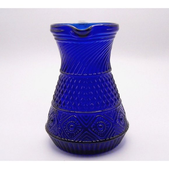 Cobalt Blue Pilgrim Glass Creamer Pitcher Hand Blown Applied Handle Vintage 4.5" - Picture 5 of 6